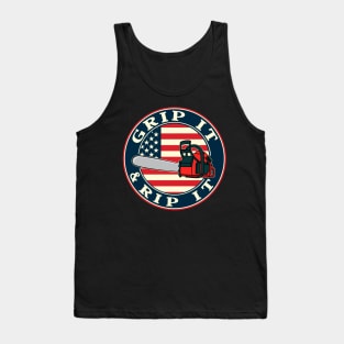 Chainsaw American Flag Grip It and Rip It Tank Top